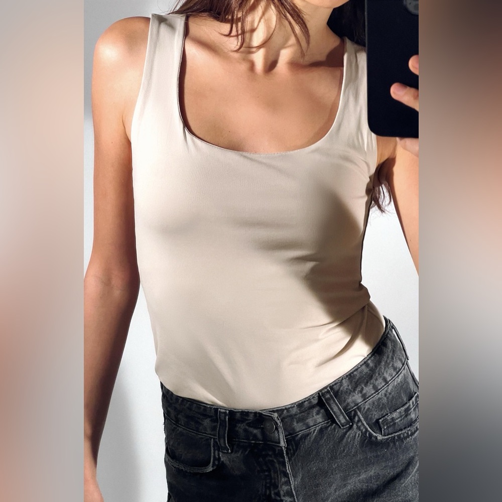 ZARA Tank Top Wide Straps Round Neck Nude Summer Basic